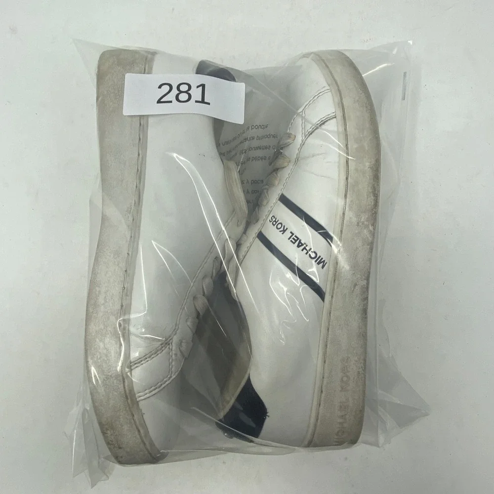 Michael Kors Irving Stripe White Navy Lace Up Sneakers FT25G Womens 5.5M